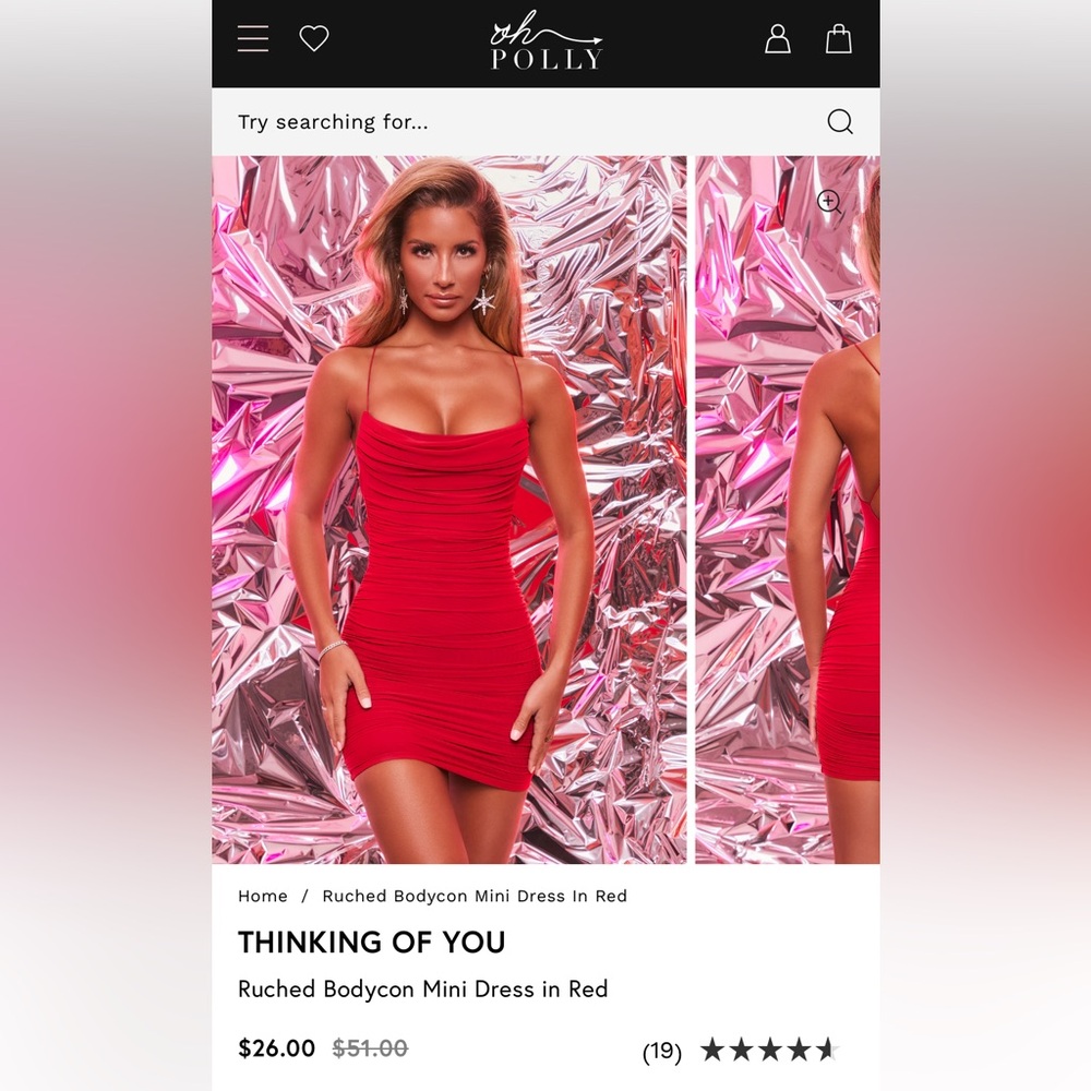 Oh Polly Thinking of You Ruched Bodycon Mini Dress in Red